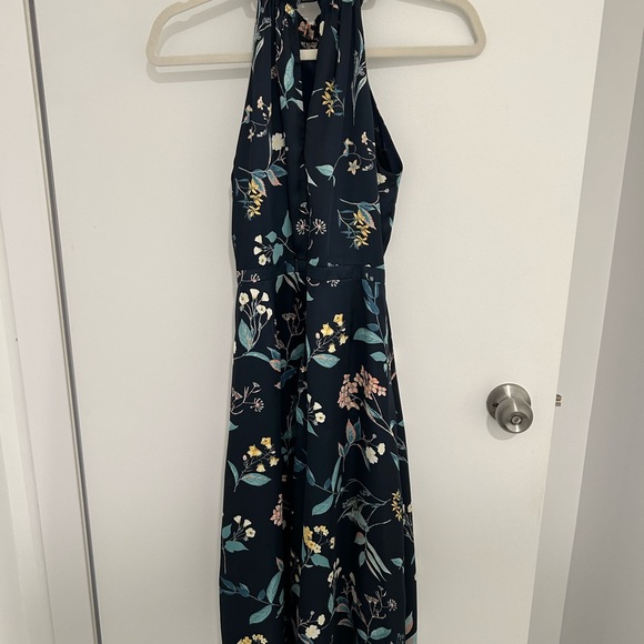 Banana Republic Satin Floral Halter Midi Dress in Navy - Picture 2 of 5